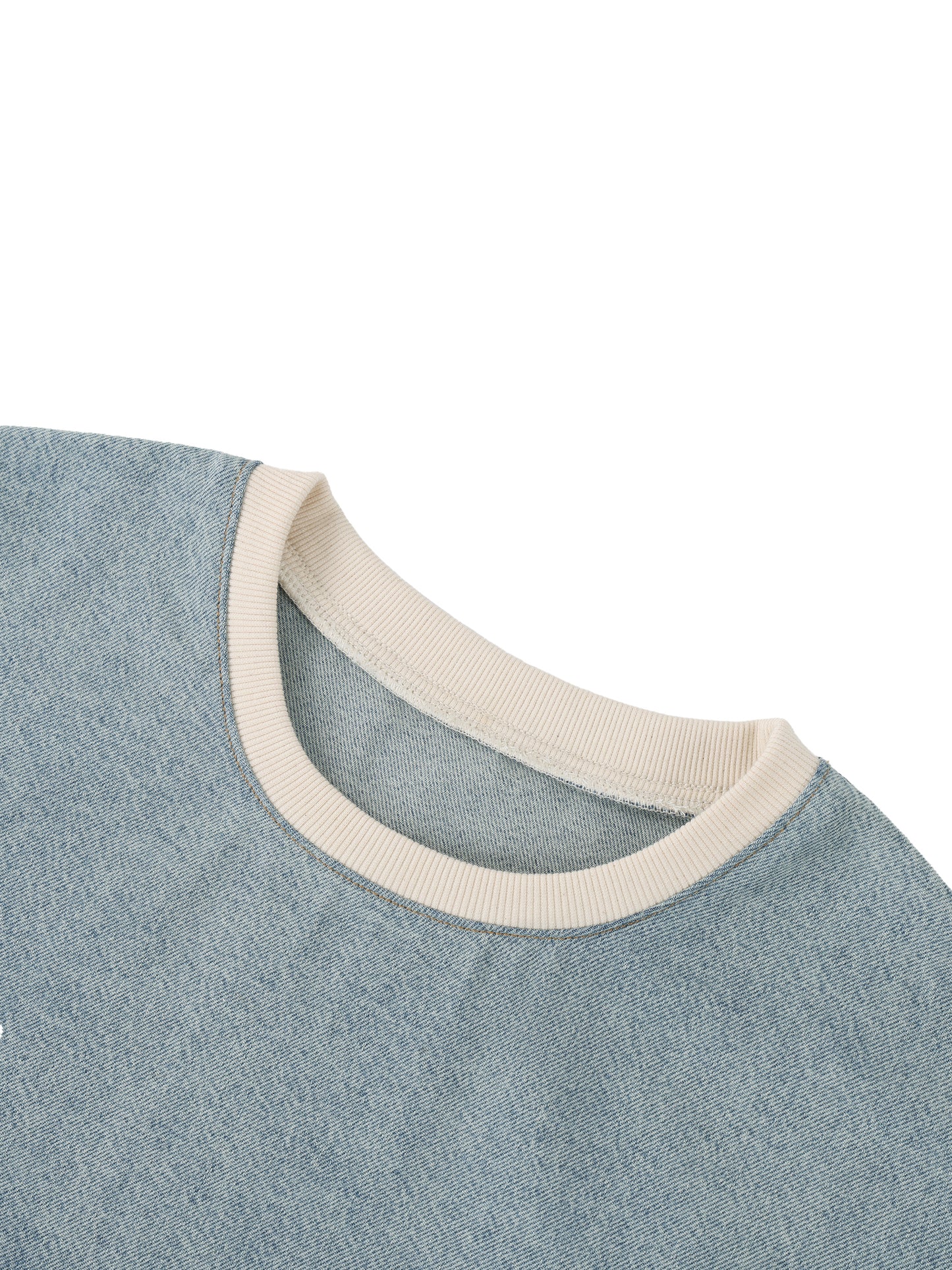 HOLY SIN Unisex Vintage Wash Boxy Raw Hem Denim T-Shirt