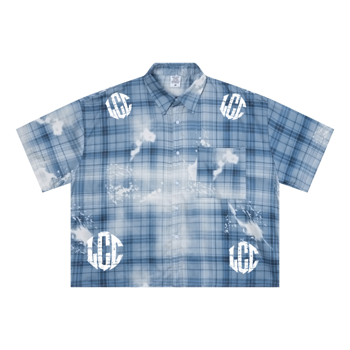 200GSM Tencel Twill Plaid Print Boxy Workwear Shirt Blue