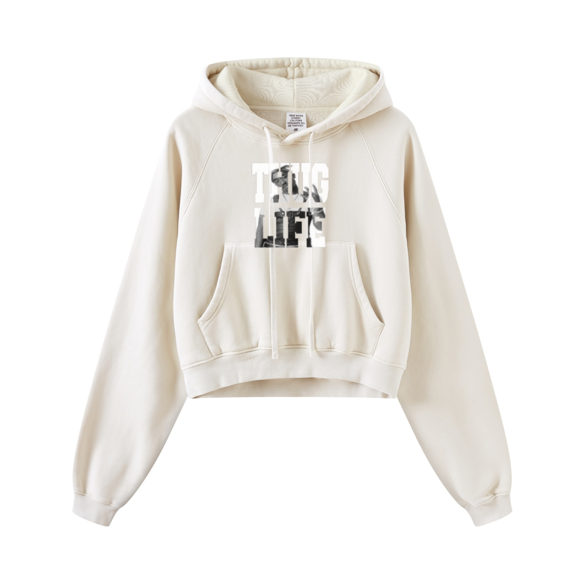 400GSM Women’s Retro-Wash Raglan Cropped Hoodie Gray Apricot