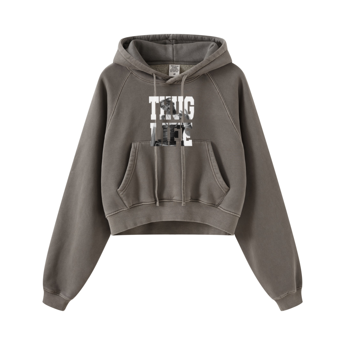 400GSM Women’s Retro-Wash Raglan Cropped Hoodie   Coffee