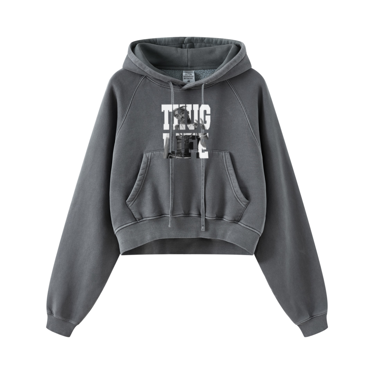 400GSM Women’s Retro-Wash Raglan Cropped Hoodie Dark gray
