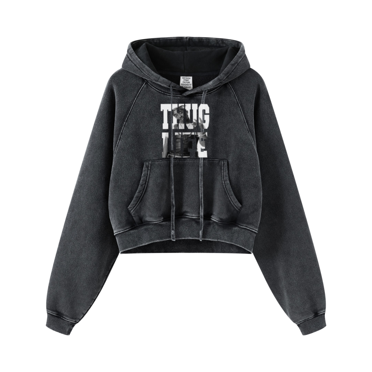 400GSM Women’s Retro-Wash Raglan Cropped Hoodie Snow wash