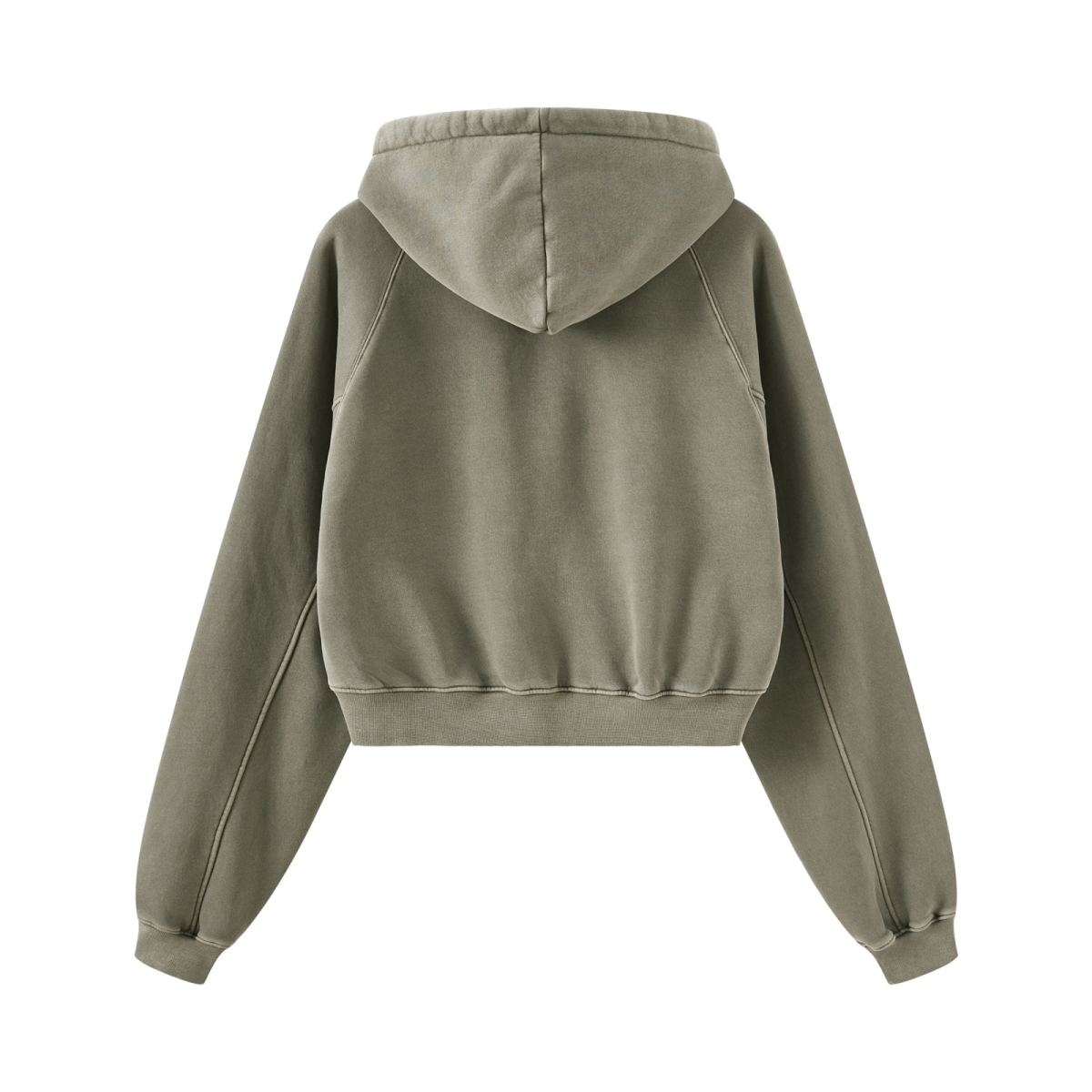 400GSM Women’s Retro-Wash Raglan Cropped Hoodie Gray Green