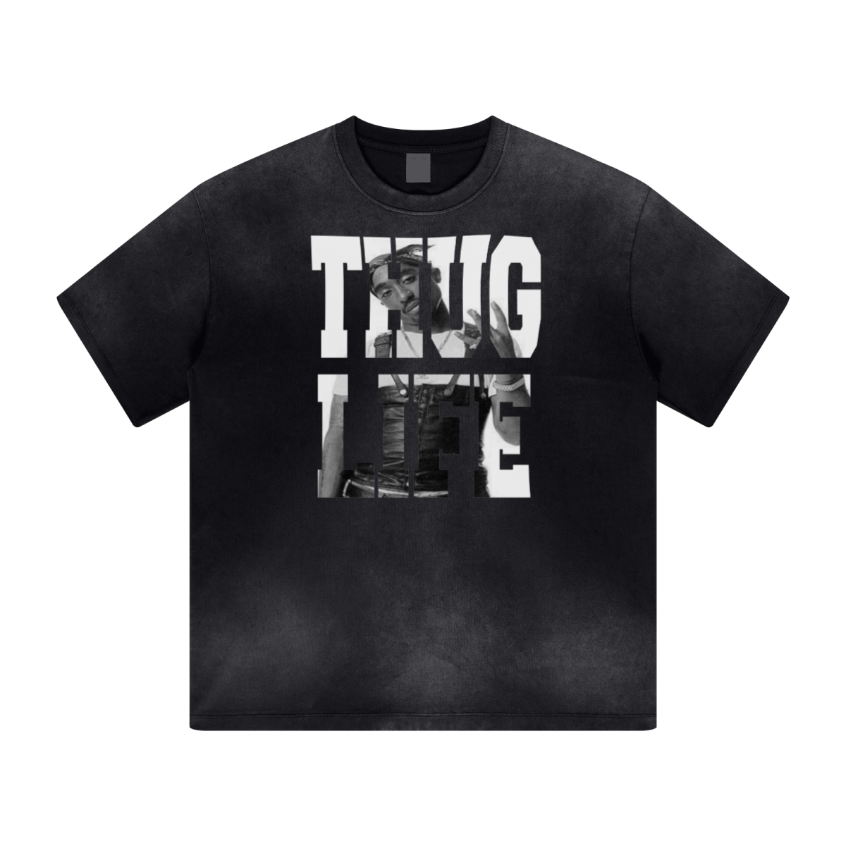 270GSM Women’s Water-Wash PP-Sprayed Monkey Wash Crew Neck T-shirt Black