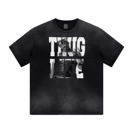270GSM Women’s Water-Wash PP-Sprayed Monkey Wash Crew Neck T-shirt Black