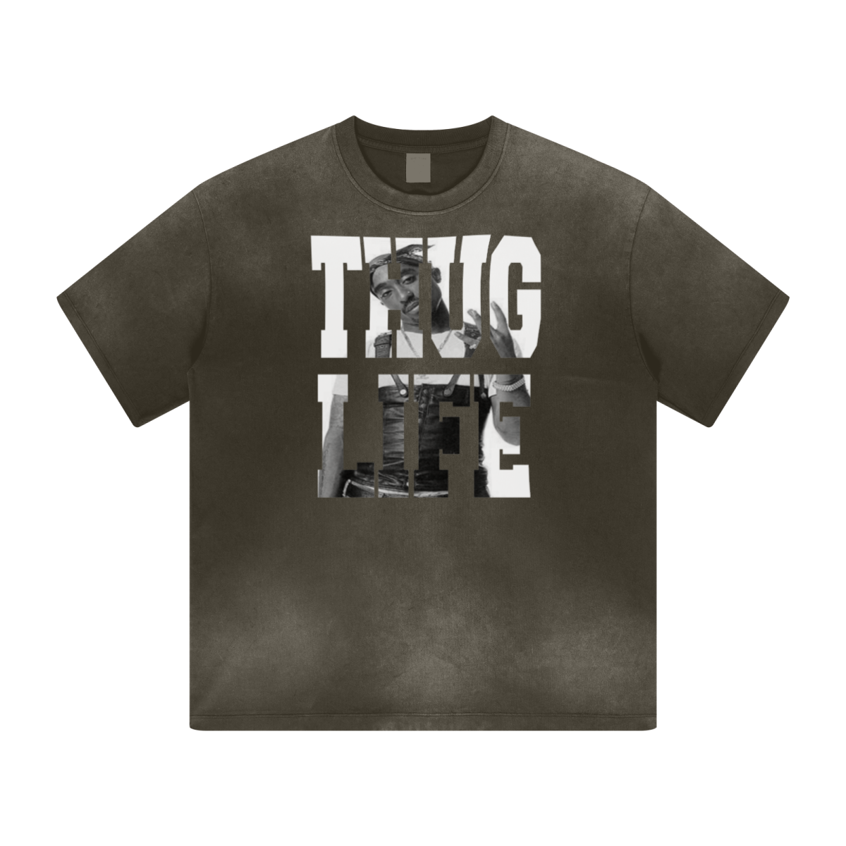 270GSM Women’s Water-Wash PP-Sprayed Monkey Wash Crew Neck T-shirt  Brown