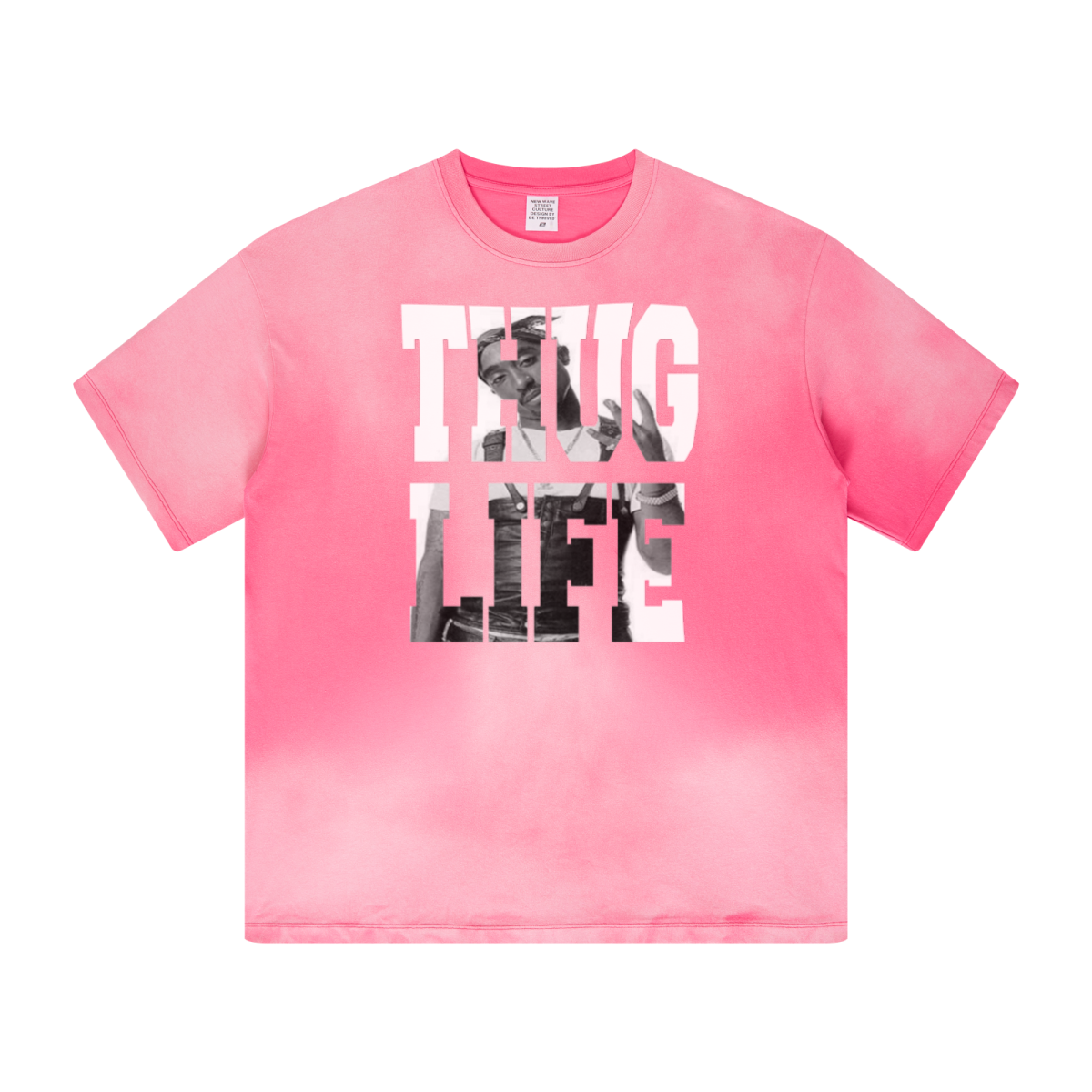 270GSM Women’s Water-Wash PP-Sprayed Monkey Wash Crew Neck T-shirt  Pink