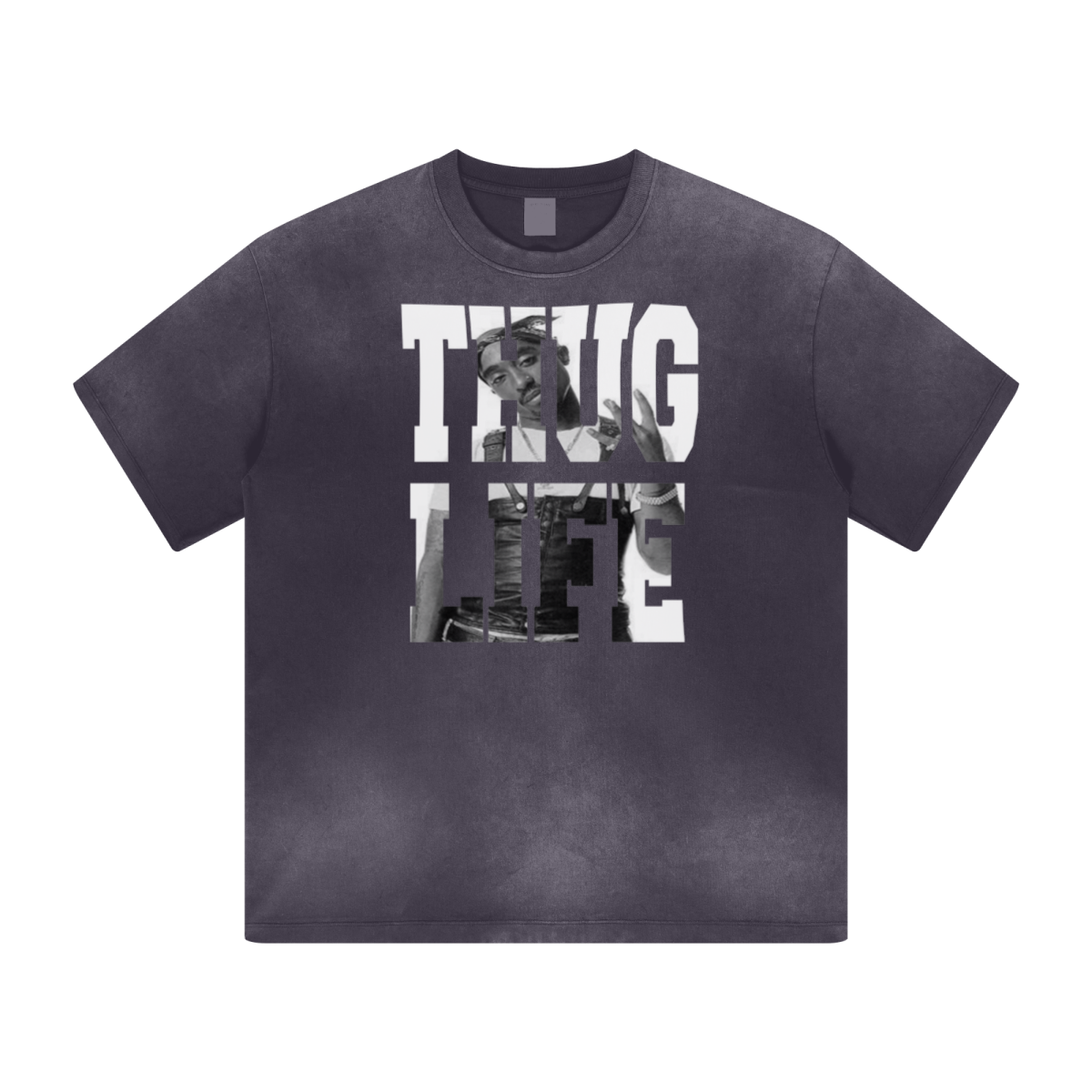 270GSM Women’s Water-Wash PP-Sprayed Monkey Wash Crew Neck T-shirt Purple