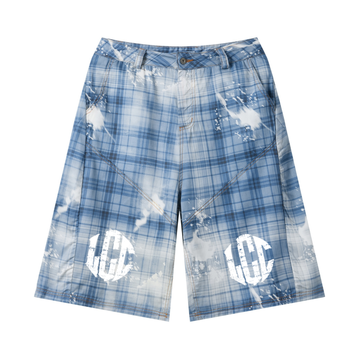 200GSM Tencel Twill Plaid Print Cropped Pants Blue