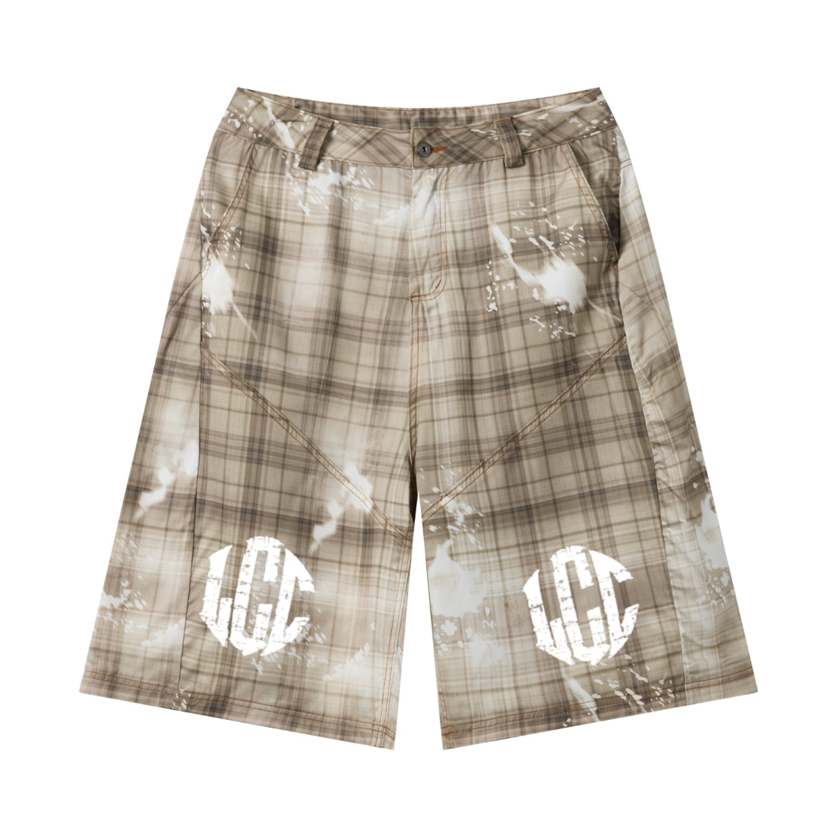 200GSM Tencel Twill Plaid Print Cropped Pants Khaki