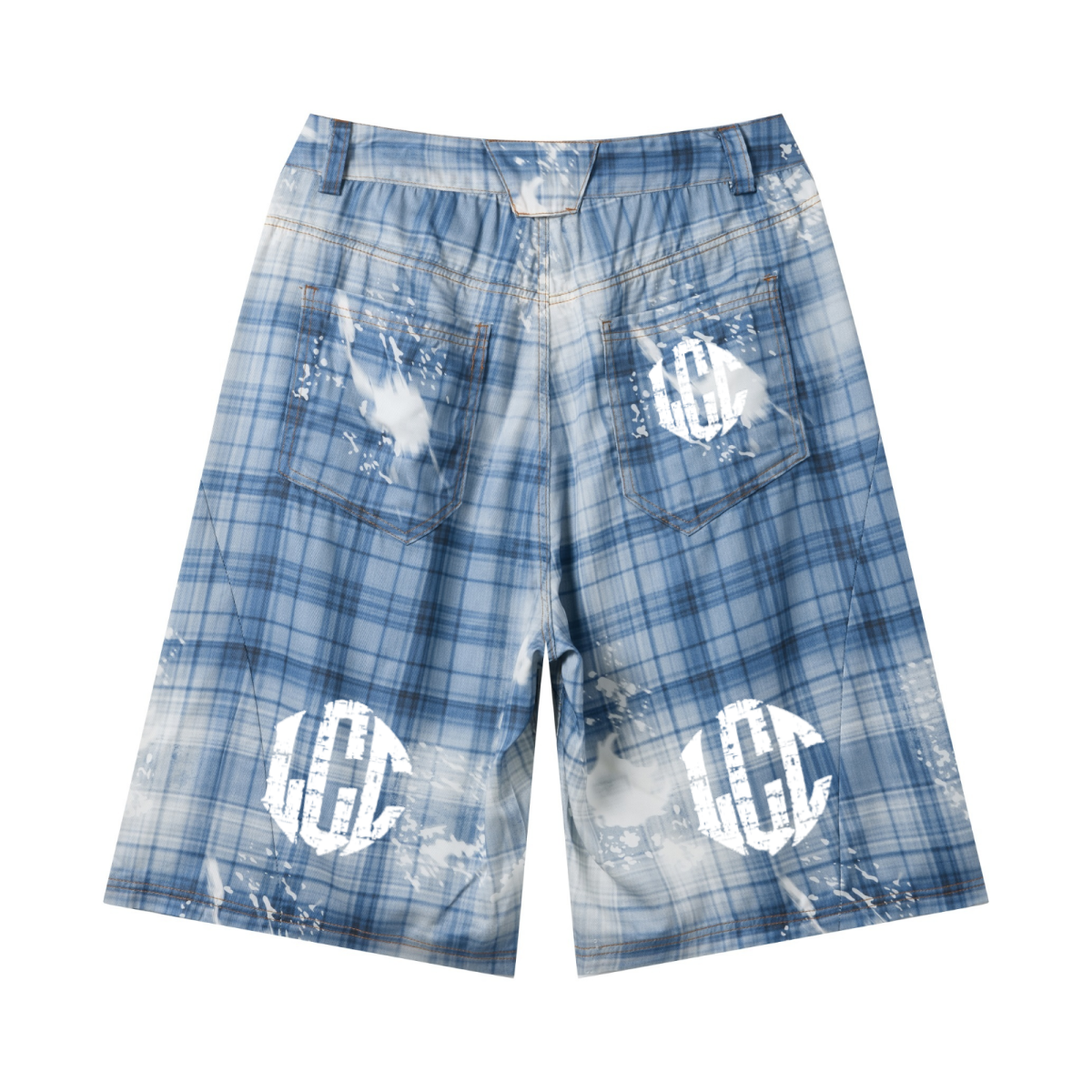 200GSM Tencel Twill Plaid Print Cropped Pants Blue