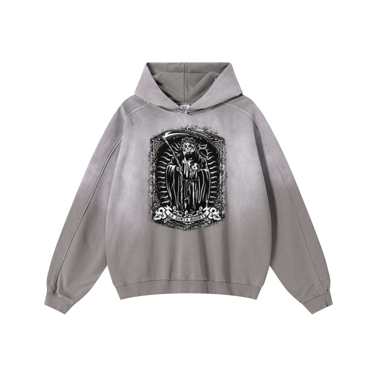 370GSM Unisex Monkey Wash Raw-Edge PP-Sprayed French Terry Hoodie Vintage Medium Grey