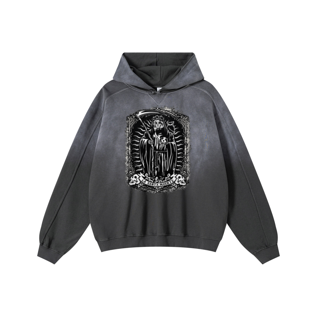 370GSM Unisex Monkey Wash Raw-Edge PP-Sprayed French Terry Hoodie Vintage Dark Grey