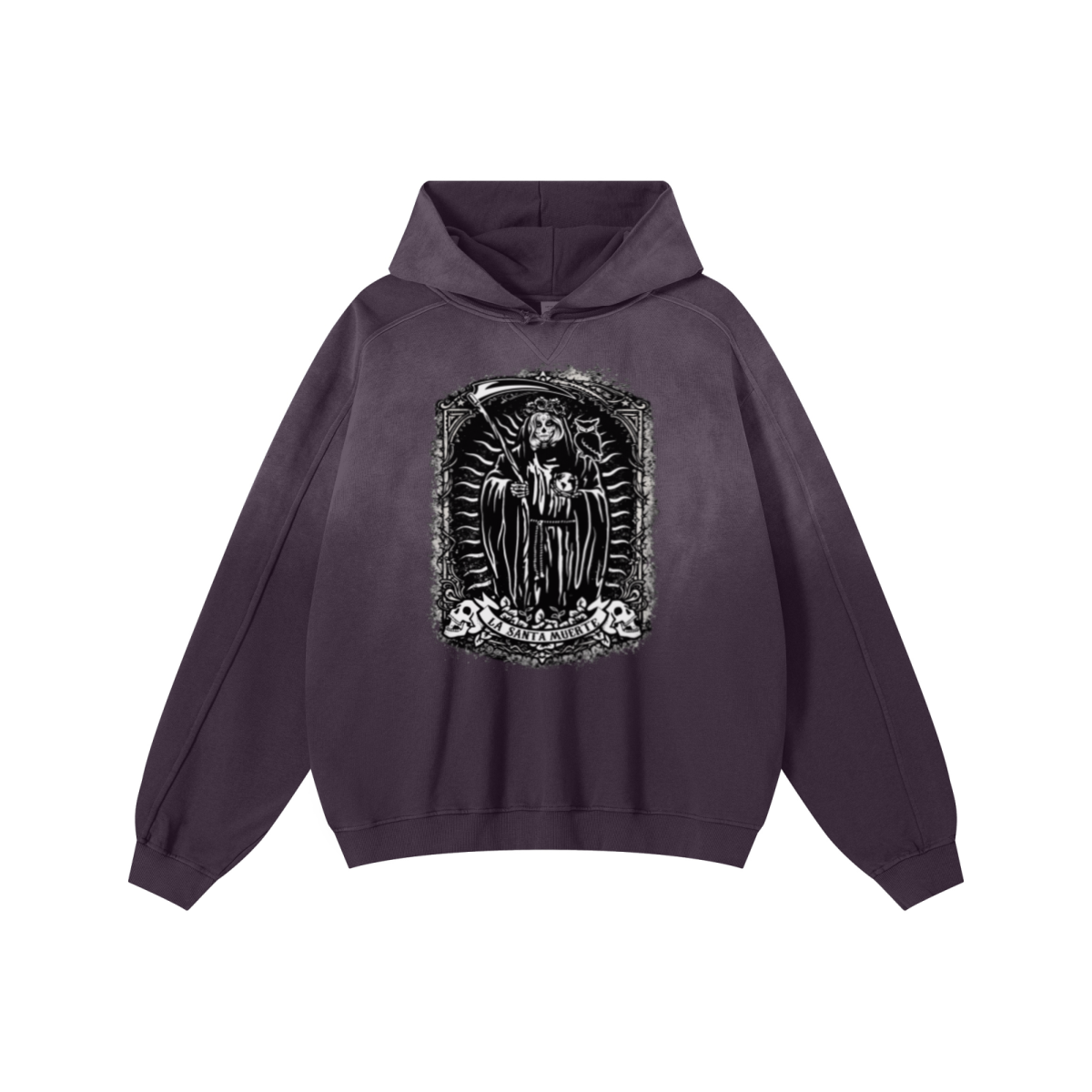 370GSM Unisex Monkey Wash Raw-Edge PP-Sprayed French Terry Hoodie Vintage Purple