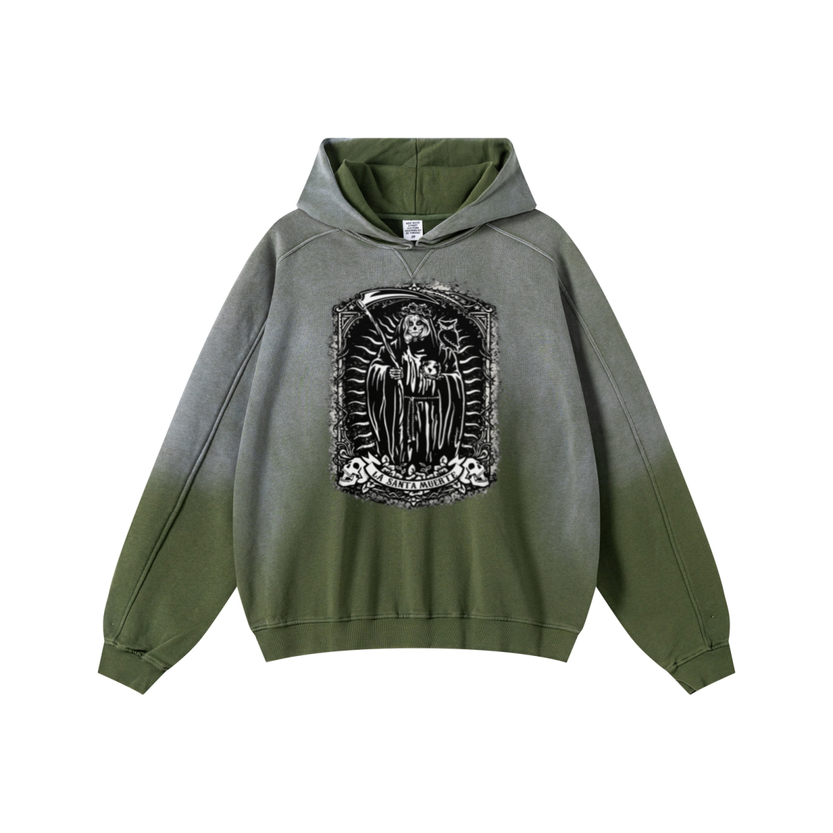 370GSM Unisex Monkey Wash Raw-Edge PP-Sprayed French Terry Hoodie Vintage Military Green