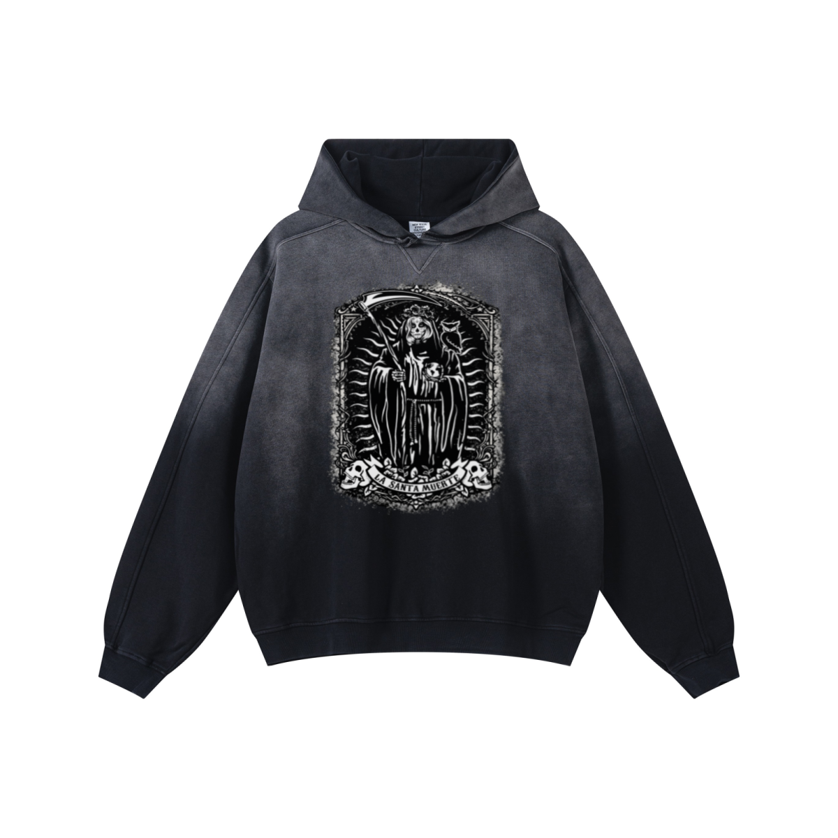 370GSM Unisex Monkey Wash Raw-Edge PP-Sprayed French Terry Hoodie Vintage Black
