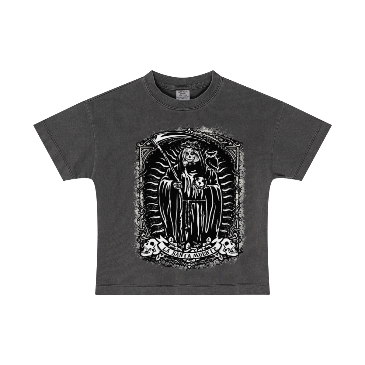 230GSM Women’s Fried-Color Snow-Wash Milan Double-Yarn T-shirt Dark grey