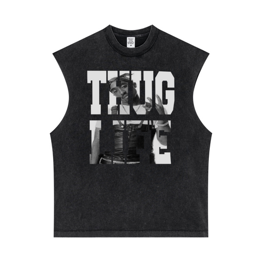 275GSM Unisex Vintage-Wash 100% Cotton Plain Tank Top Snow Wash