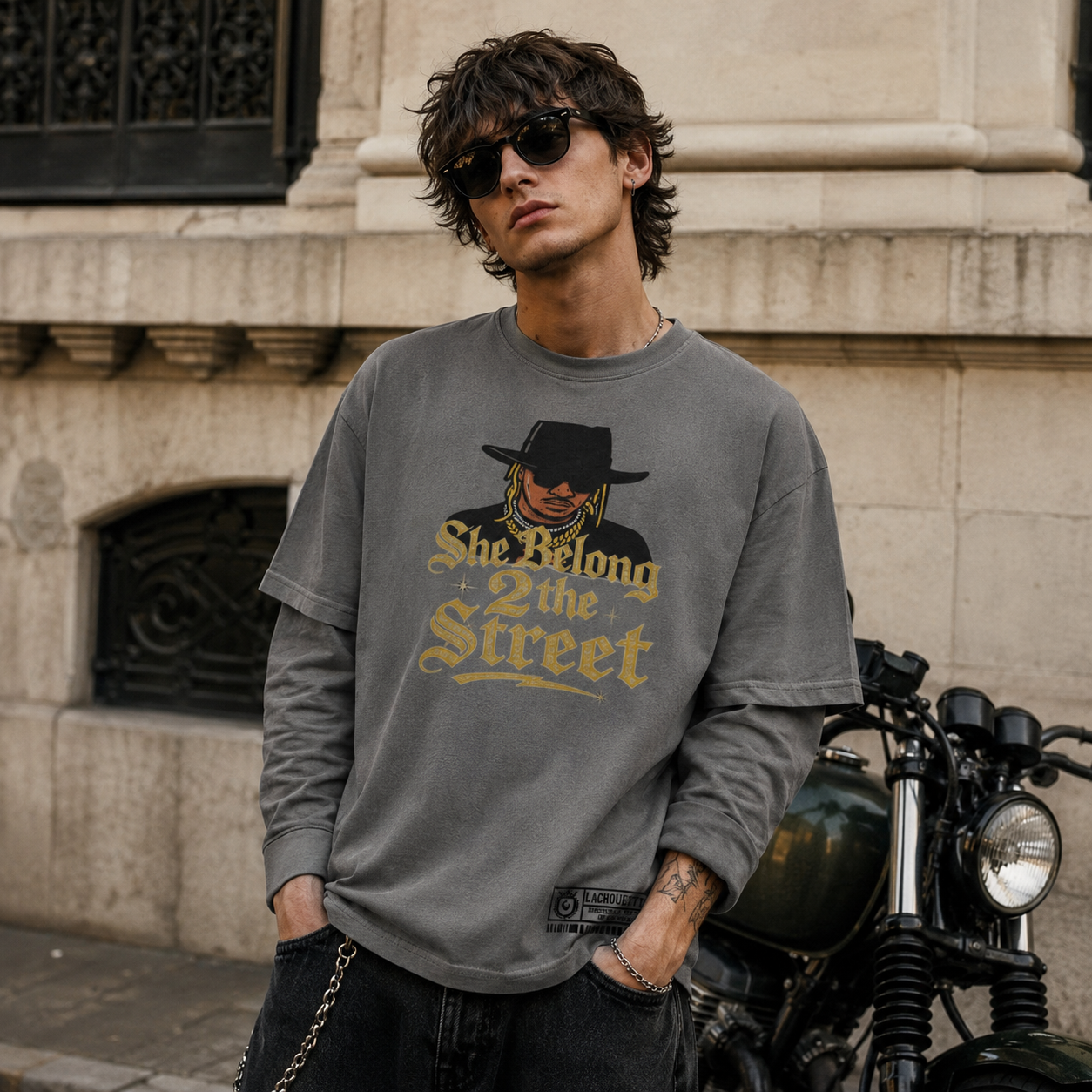 SHE BELONG 2 THE STREET baggy top edgy faux-layered