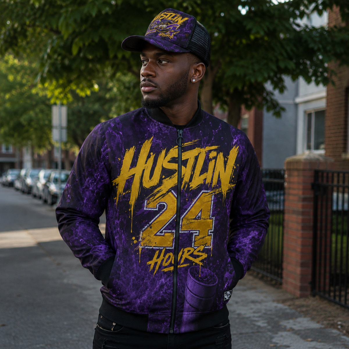 HUSTLIN 24 HOURS Bomber Jacket
