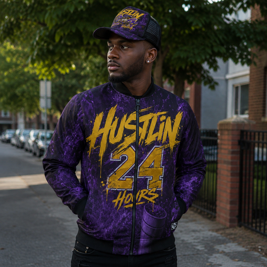 HUSTLIN 24 HOURS Bomber Jacket