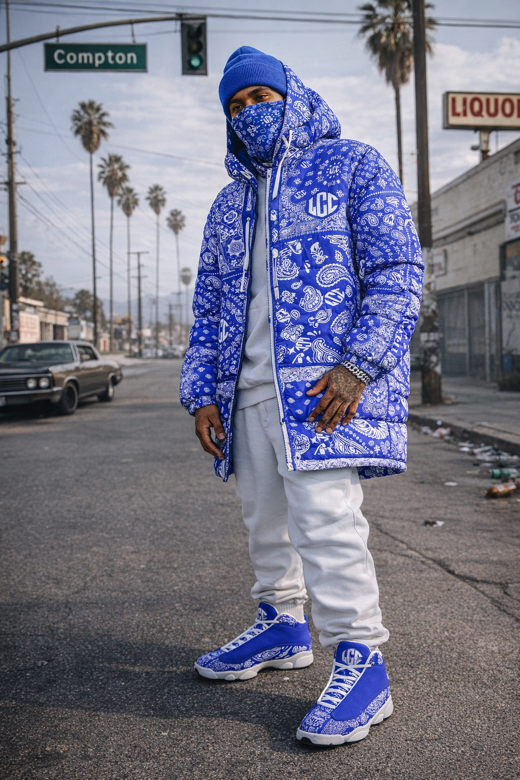 LCC FULL BANDANA BLUE Unisex Long Down Jacket