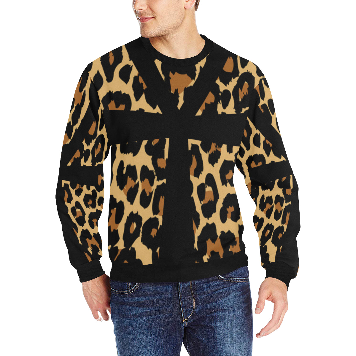 CHEETAH ANKH Men's Rib Cuff Crew Neck Sweatshirt