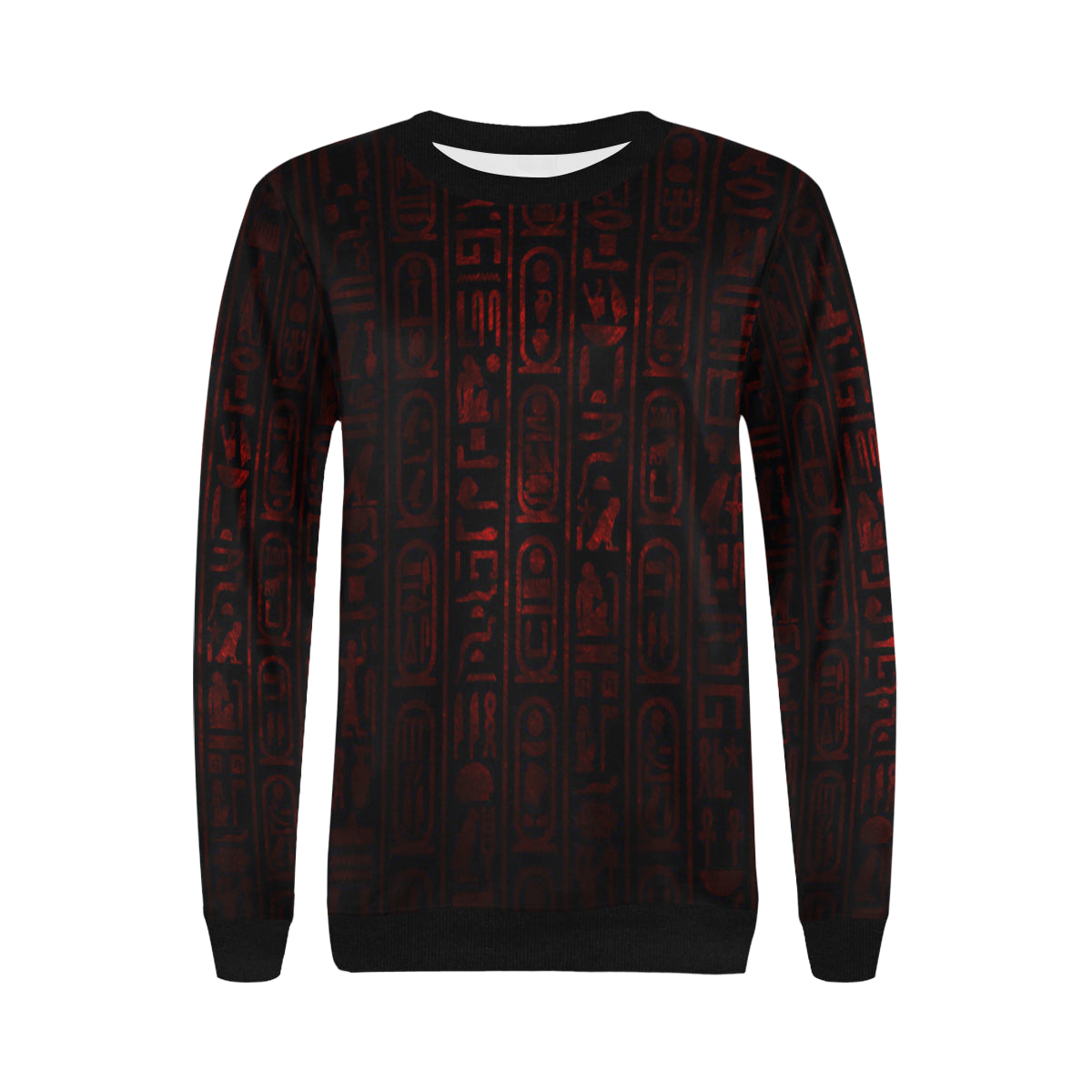 HIEROGLYH RED Women's Rib Cuff Crew Neck Sweatshirt (Model H34)