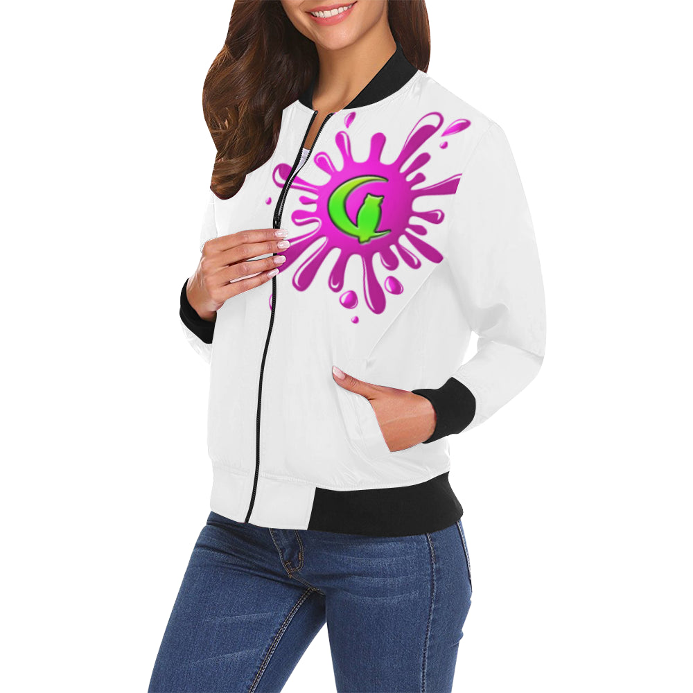 SPLASH OUT WHT All Over Print Bomber Jacket for Women (Model H19)
