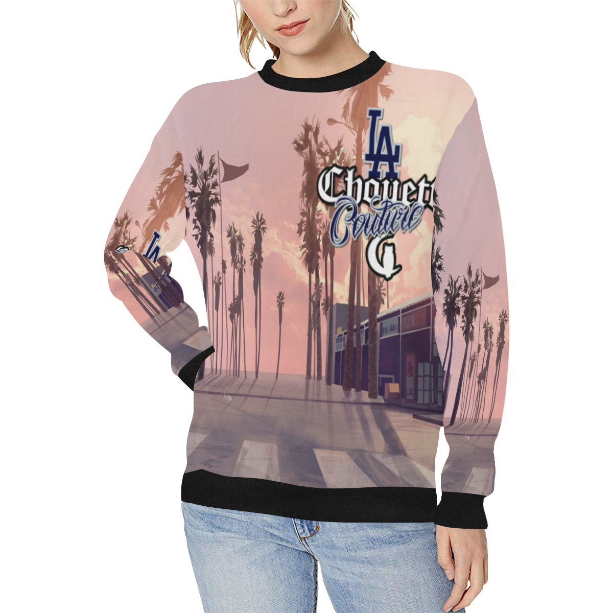 LCC WESTCOAST Women's Rib Cuff Crew Neck Sweatshirt (Model H34)