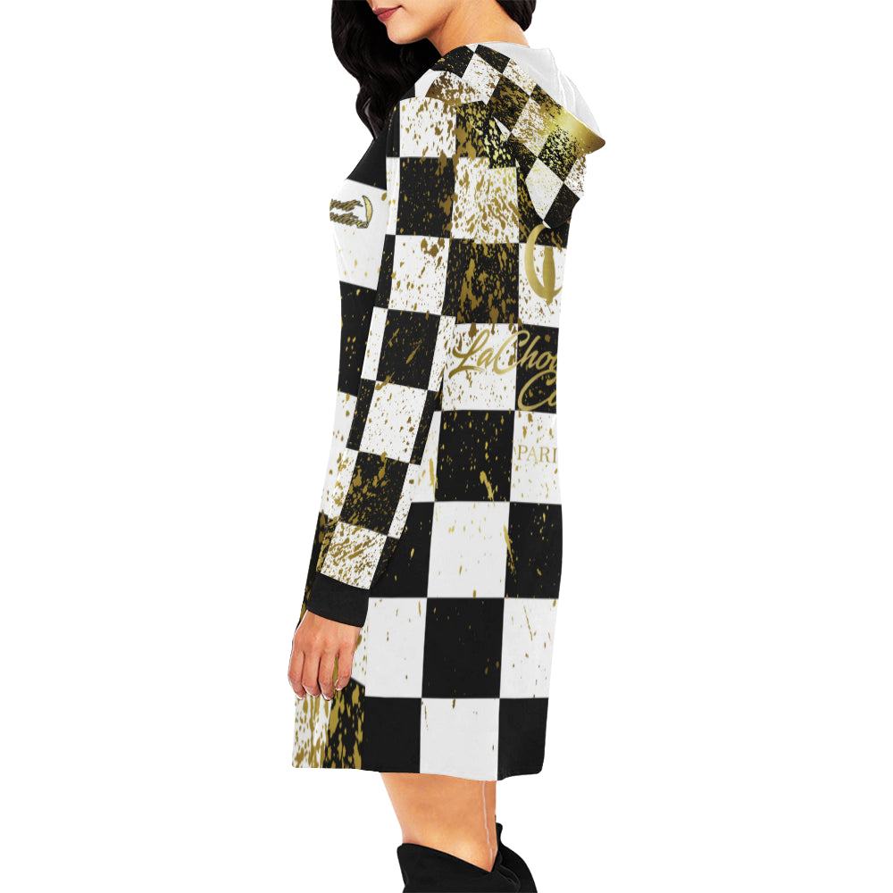 CHEST IN GOLD All Over Print Hoodie Mini Dress