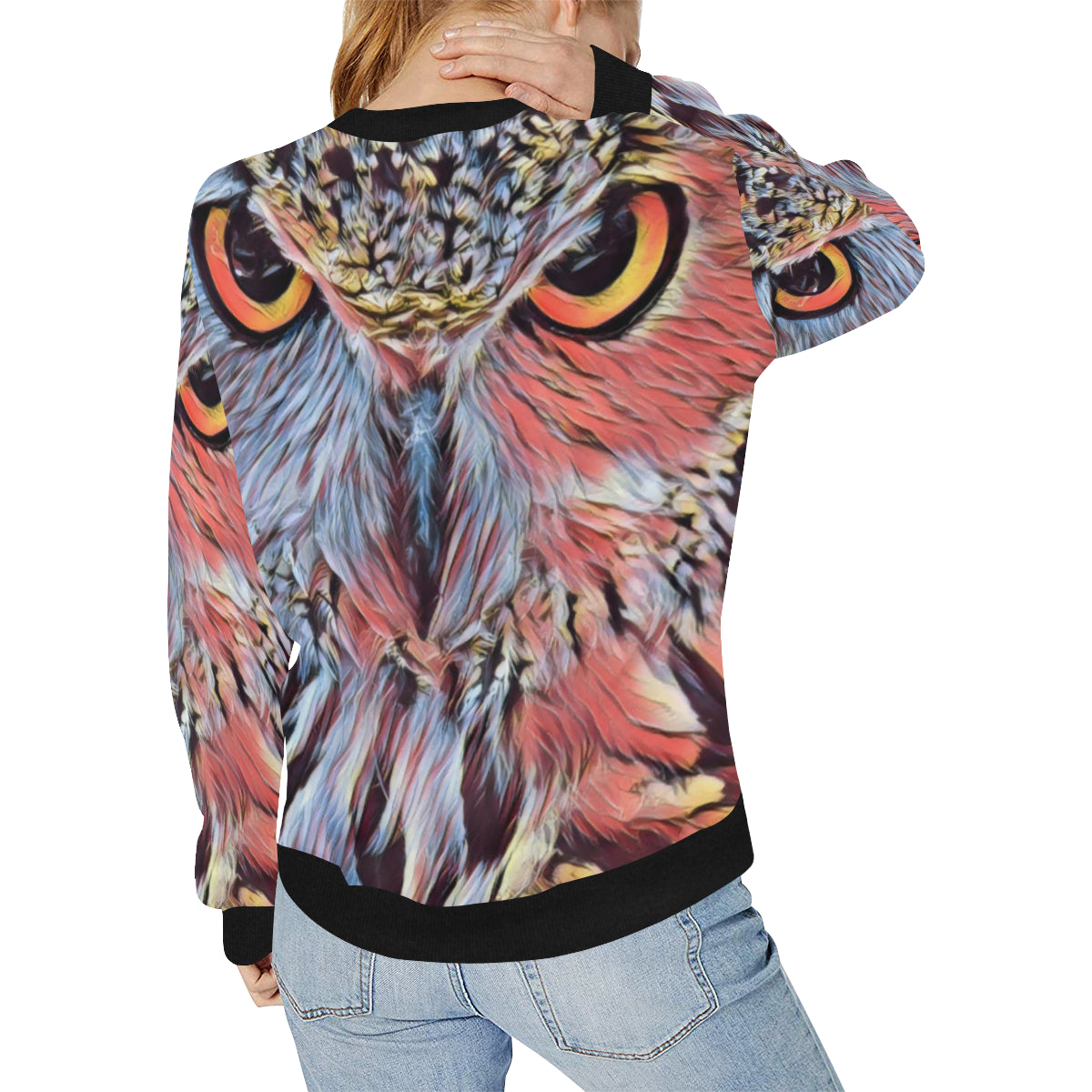 THE OWL Women's Rib Cuff Crew Neck Sweatshirt (Model H34)