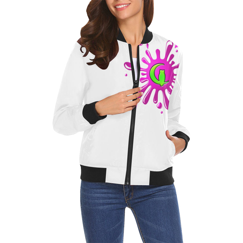 SPLASH OUT WHT All Over Print Bomber Jacket for Women (Model H19)