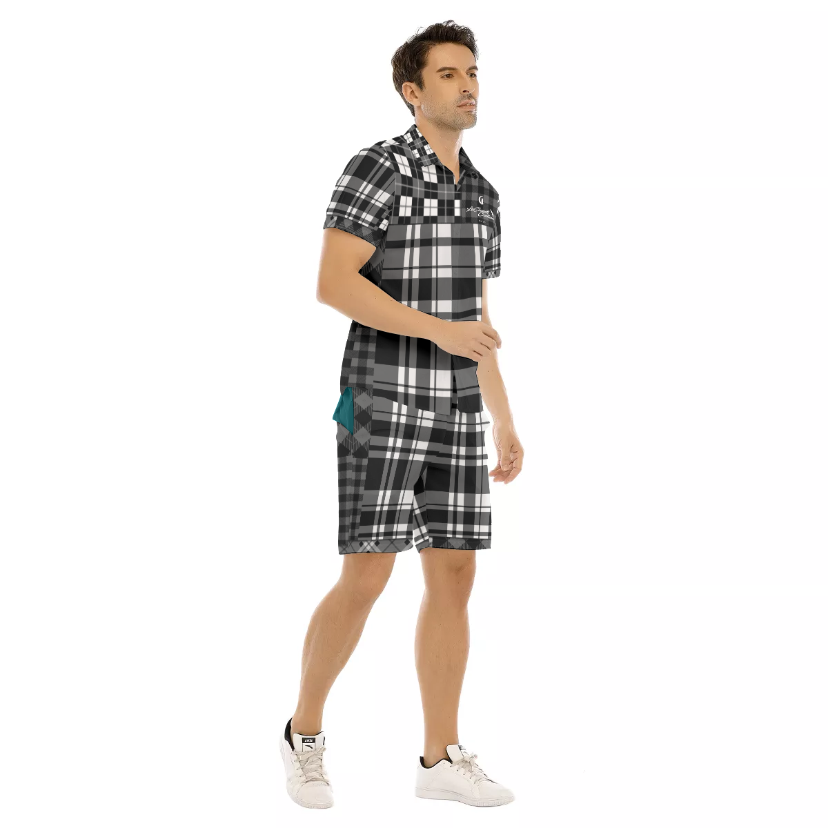 FLEXIN PLAID GREY Men's Short Sleeve Shirt Sets