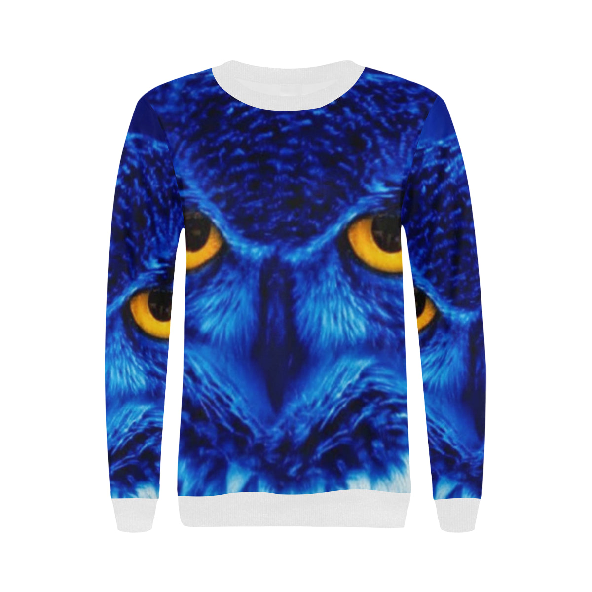 FLASHY BLUE OWL Women's Rib Cuff Crew Neck Sweatshirt (Model H34)