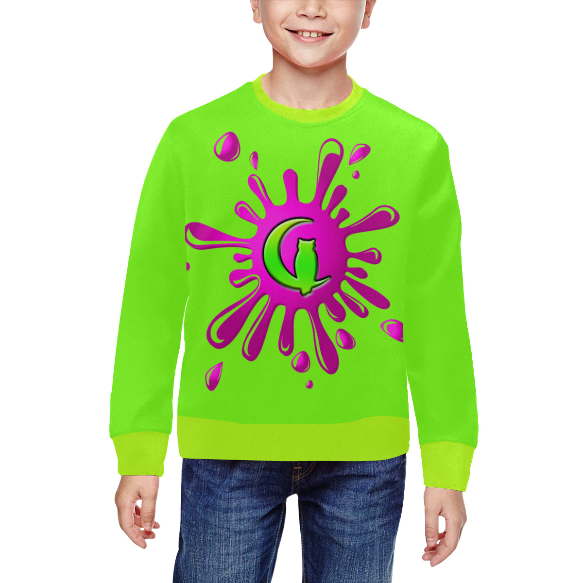 SPLASH OUT GREEN All Over Print Crewneck Sweatshirt for Kids (Model H29)