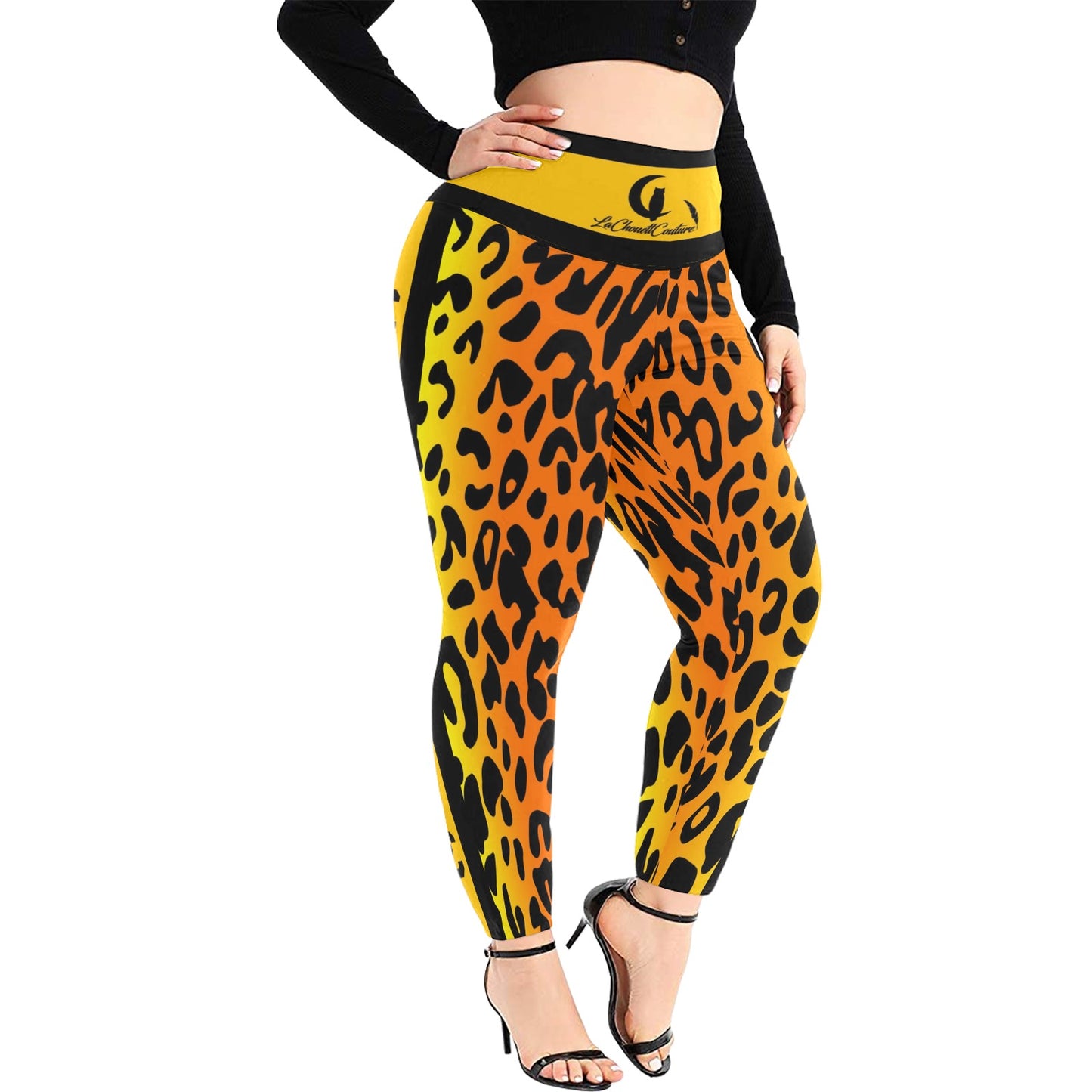 JAGUAR COLOR Plus Size High Waist Leggings (Model L45)