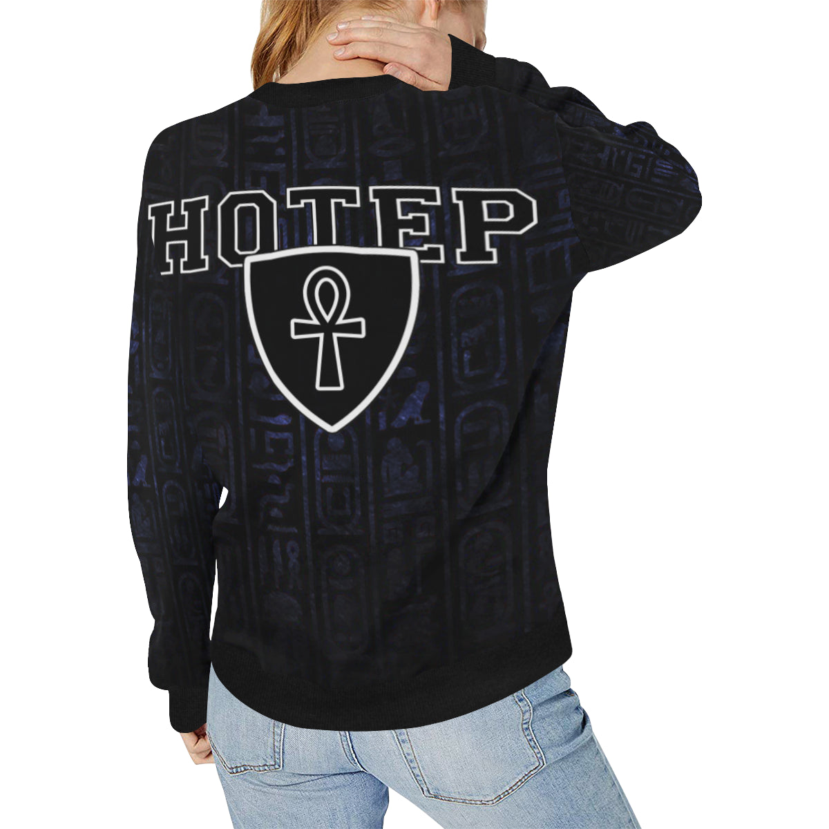 HOTEP ANKH Women's Rib Cuff Crew Neck Sweatshirt (Model H34)