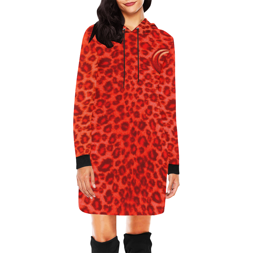 TIGER RED SKIN All Over Print Hoodie Mini Dress (Model H27)
