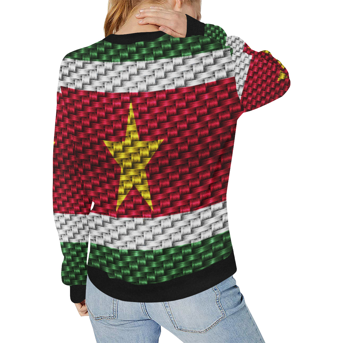 SURINAME FLAG Women's Rib Cuff Crew Neck Sweatshirt (Model H34)