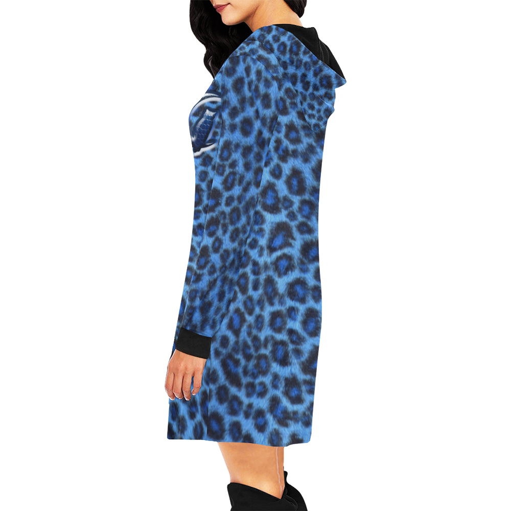 TIGER BLUE SKIN All Over Print Hoodie Mini Dress (Model H27)
