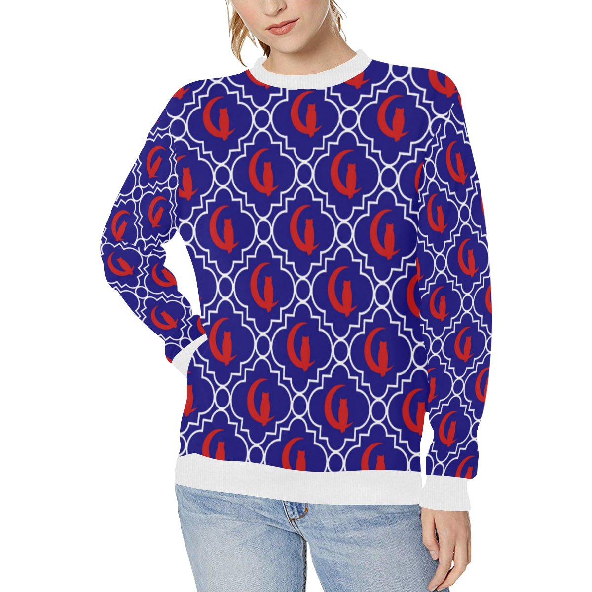 ELEGANCE BLR Women's Rib Cuff Crew Neck Sweatshirt (Model H34)