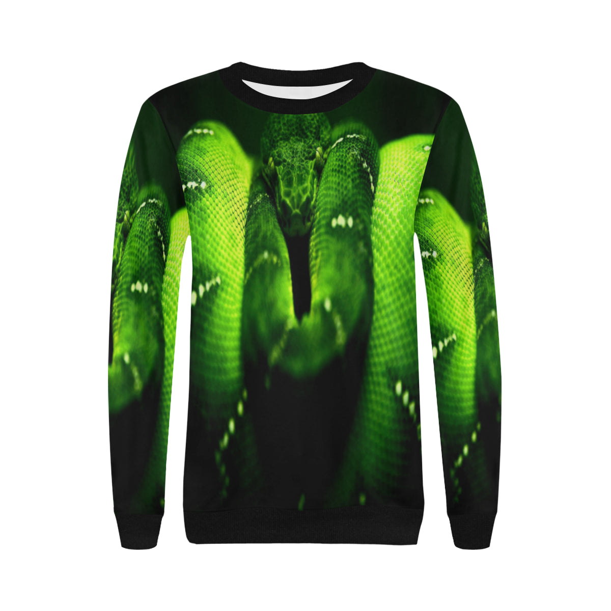 SNAKE GREEN Women's Rib Cuff Crew Neck Sweatshirt (Model H34)