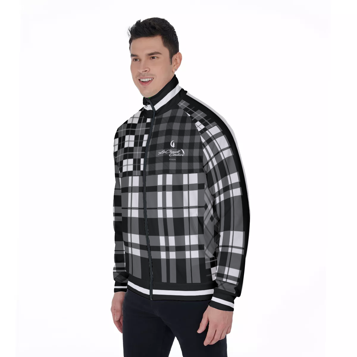 FLEXIN PLAID GREY Men's Stand Collar Jacket