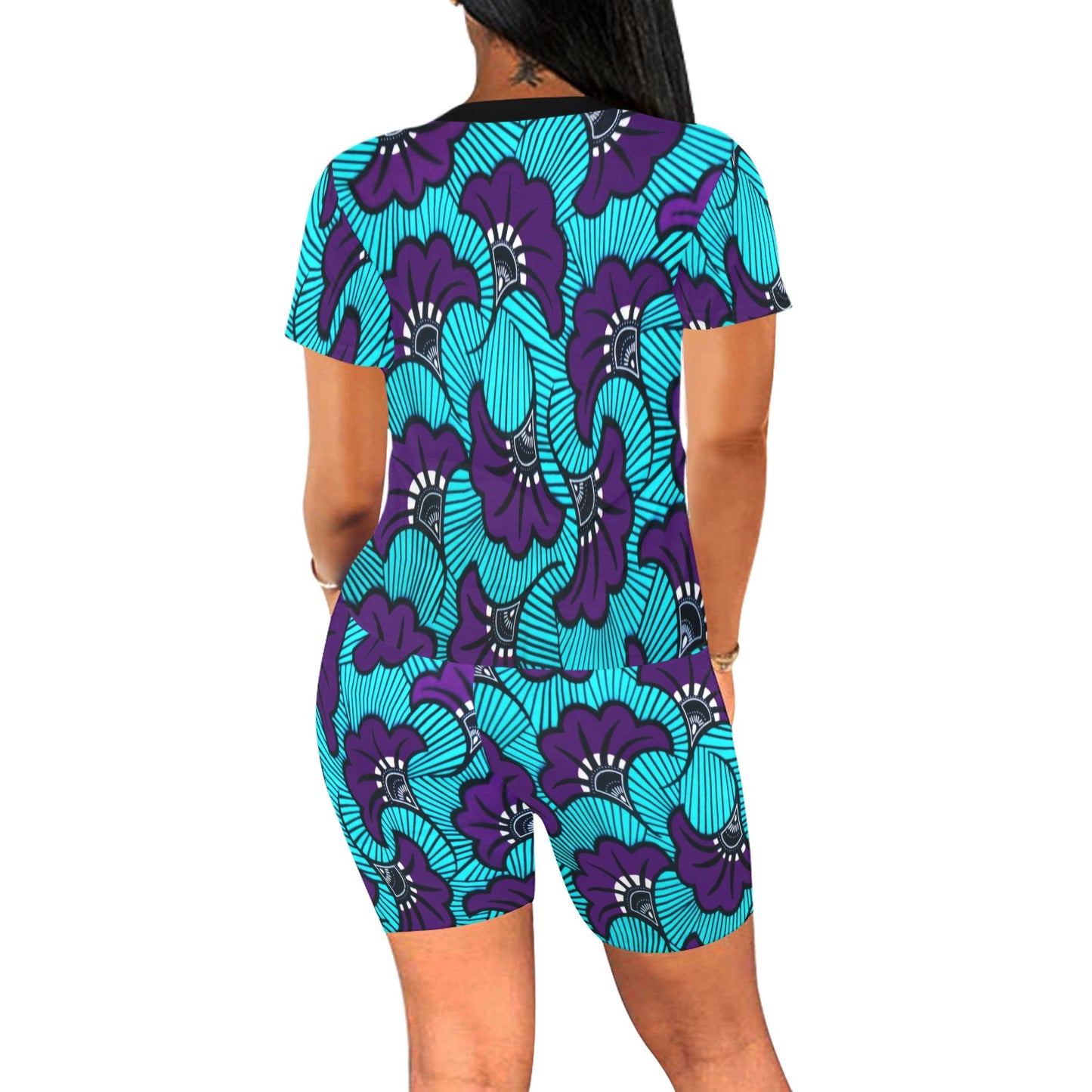 AFRICAN FLOWER PATTERN Women's Short Yoga Set