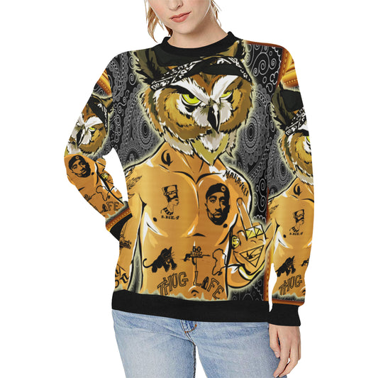 2PAC CHOUETT Women's Rib Cuff Crew Neck Sweatshirt