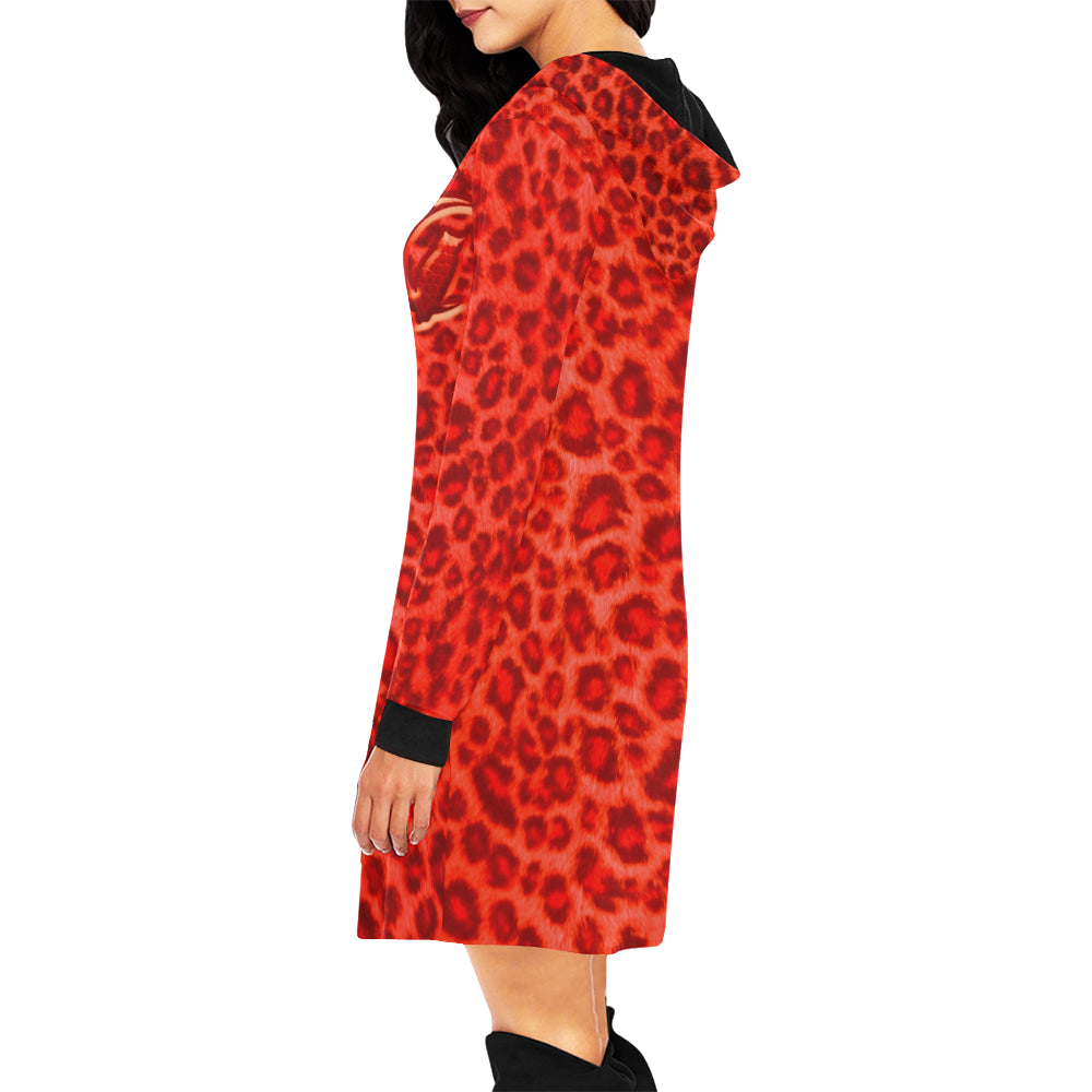 TIGER RED SKIN All Over Print Hoodie Mini Dress (Model H27)