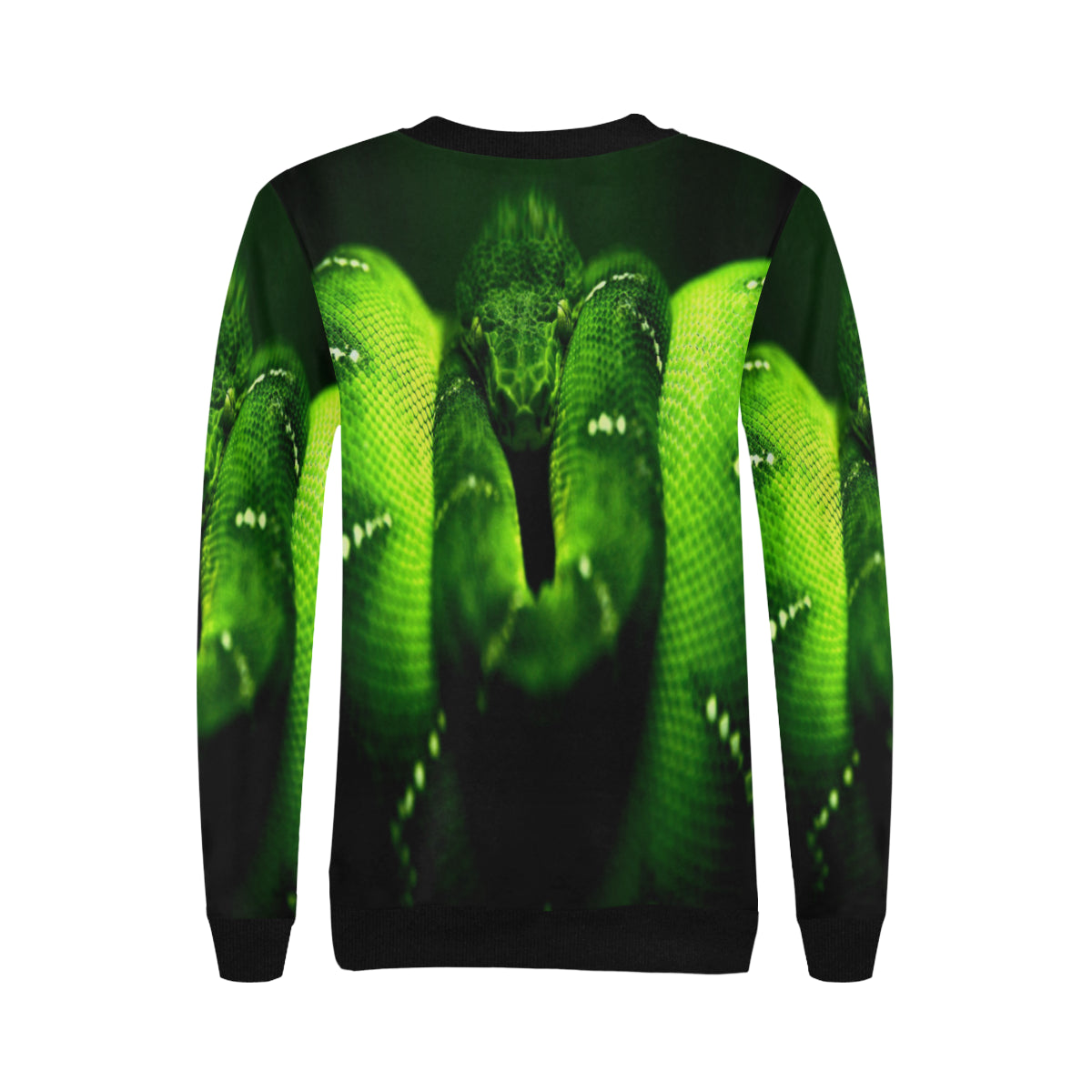 SNAKE GREEN Women's Rib Cuff Crew Neck Sweatshirt (Model H34)