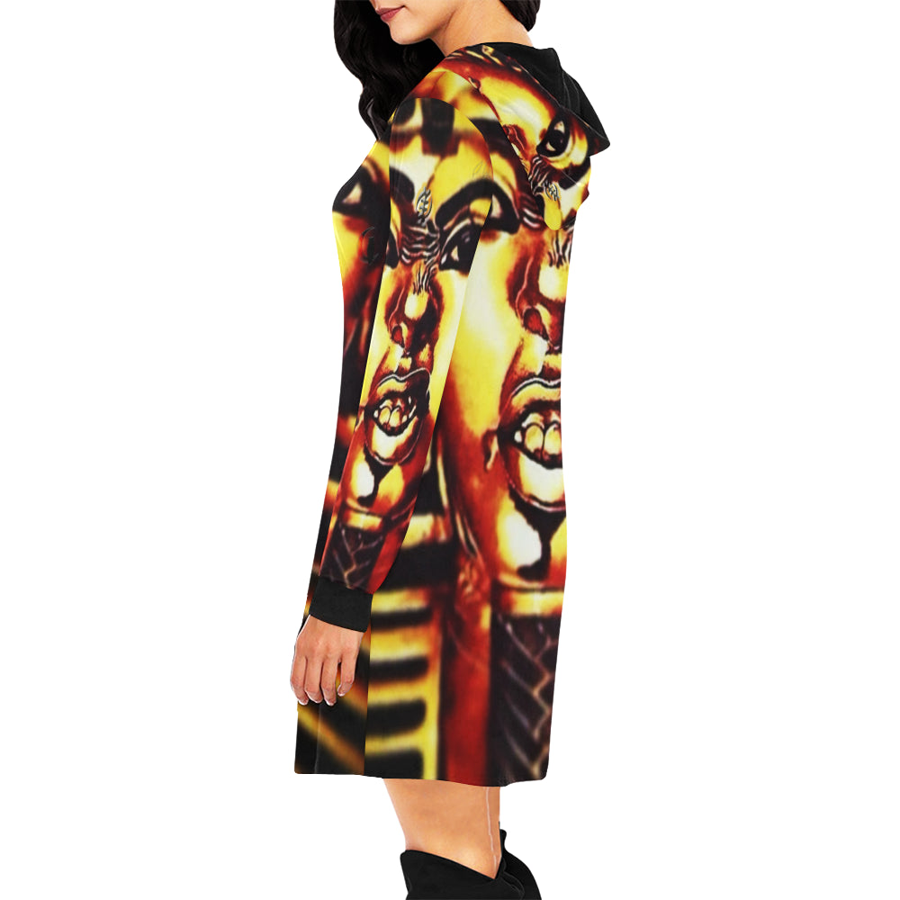 THUG PHAROAH All Over Print Hoodie Mini Dress (Model H27)