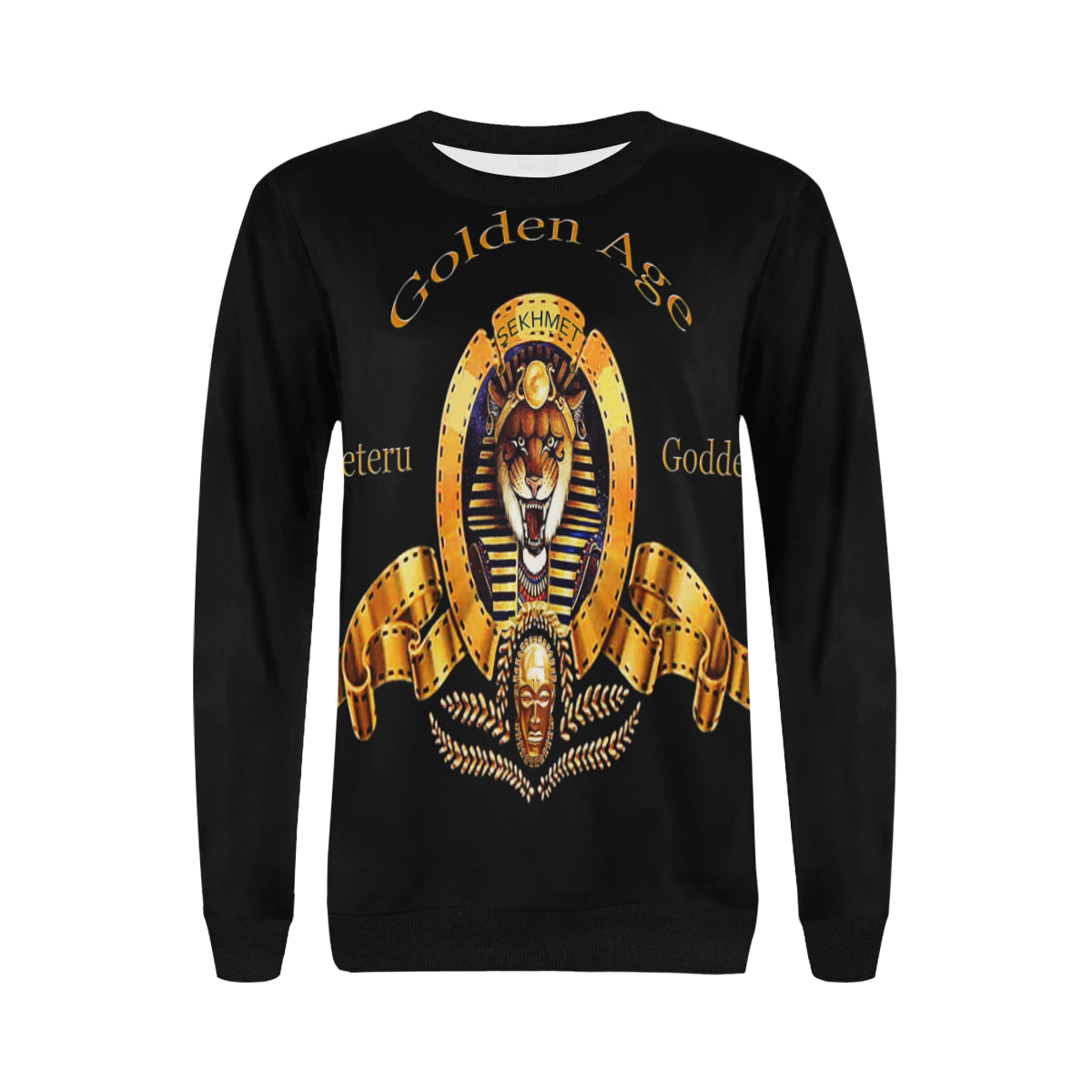 SEKHMET GODDESS BL Women's Rib Cuff Crew Neck Sweatshirt (Model H34)